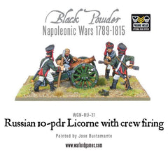 Napoleonic Russian 10-pdr Licorne howitzer 1809-1815 with crew firing