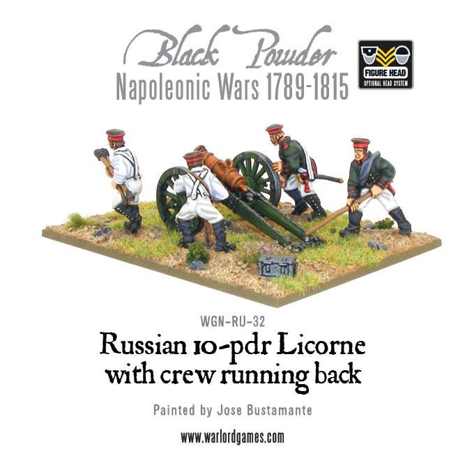 Napoleonic Russian 10-pdr Licorne howitzer 1809-1815 with crew running back