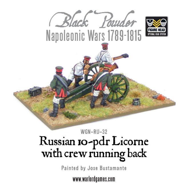 Napoleonic Russian 10-pdr Licorne howitzer 1809-1815 with crew running back