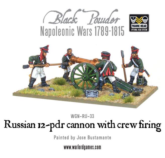 Napoleonic Russian 12 pdr cannon 1809-1815 with crew firing