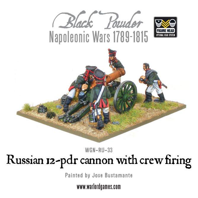 Napoleonic Russian 12 pdr cannon 1809-1815 with crew firing