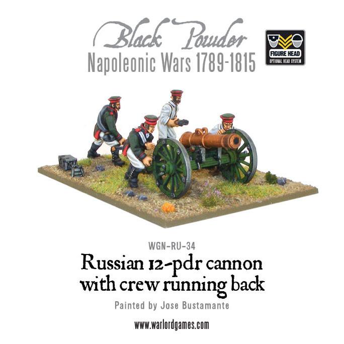 Napoleonic Russian 12 pdr cannon 1809-1815 with crew running back