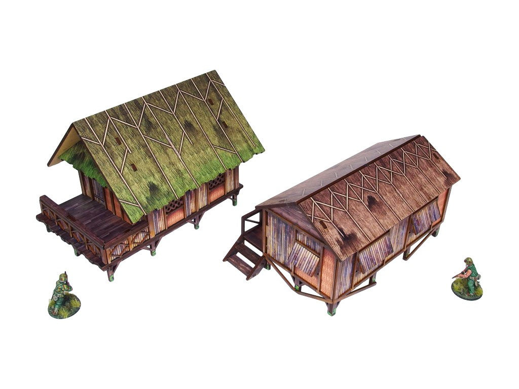 Pre-Painted WW2 Pacific Jungle Huts (2)