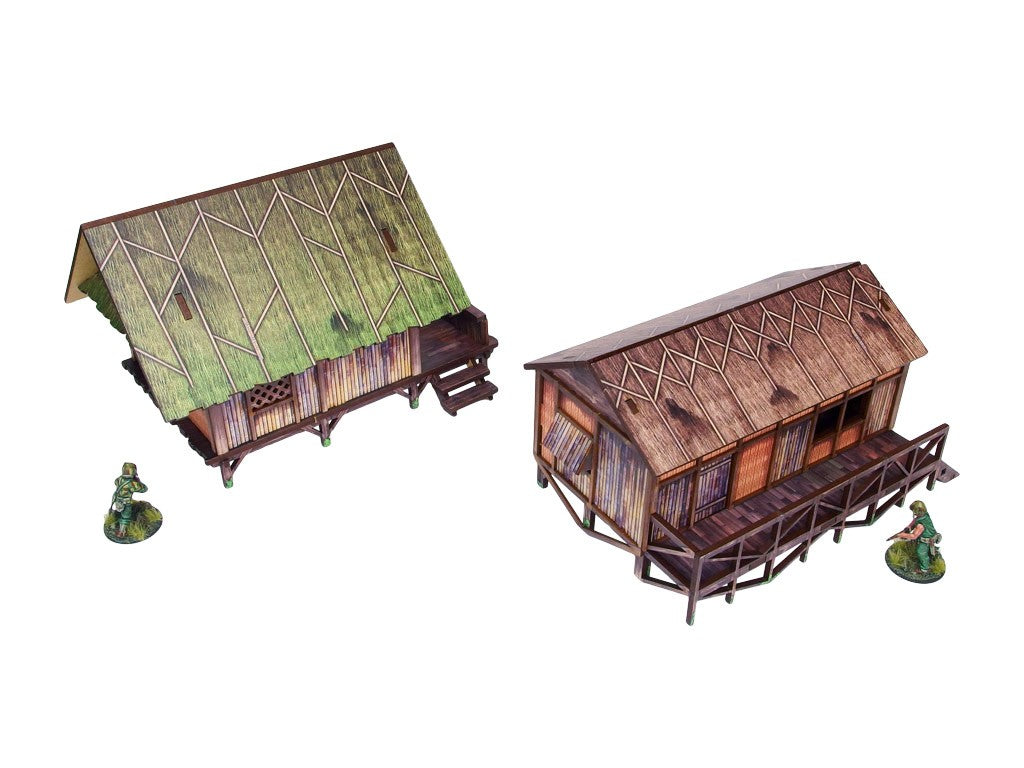 Pre-Painted WW2 Pacific Jungle Huts (2)