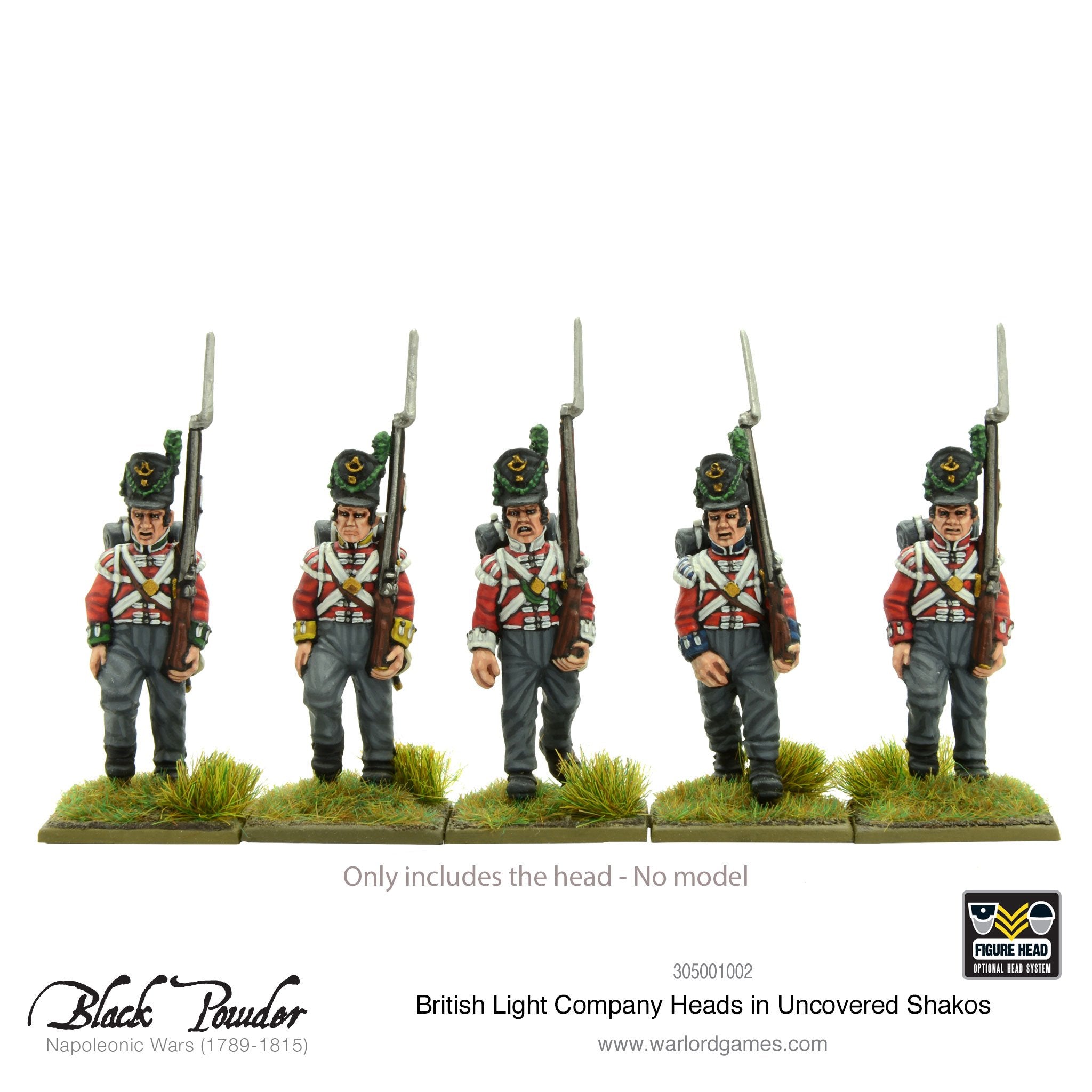 25x Napoleonic British Light Company heads in uncovered Shakos