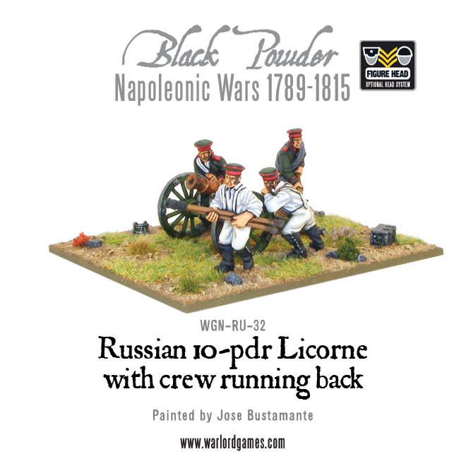 Napoleonic Russian 10-pdr Licorne howitzer 1809-1815 with crew running back