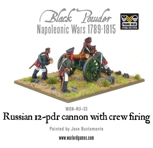 Napoleonic Russian 12 pdr cannon 1809-1815 with crew firing