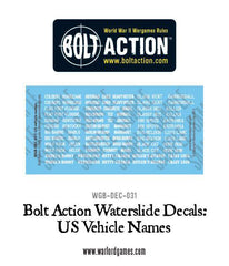 US vehicle names decals